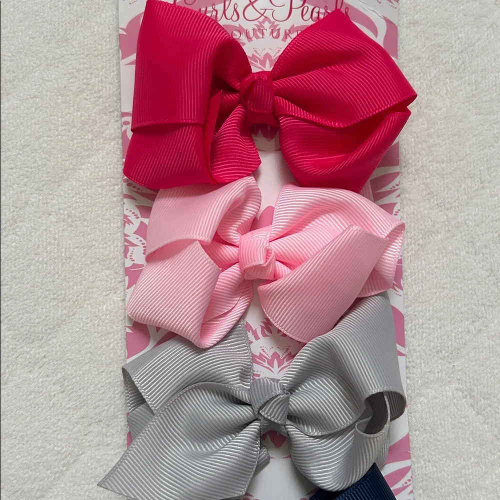 Curls & Pearls | 5 set Girl Hair Bows | 3.5 “ length
